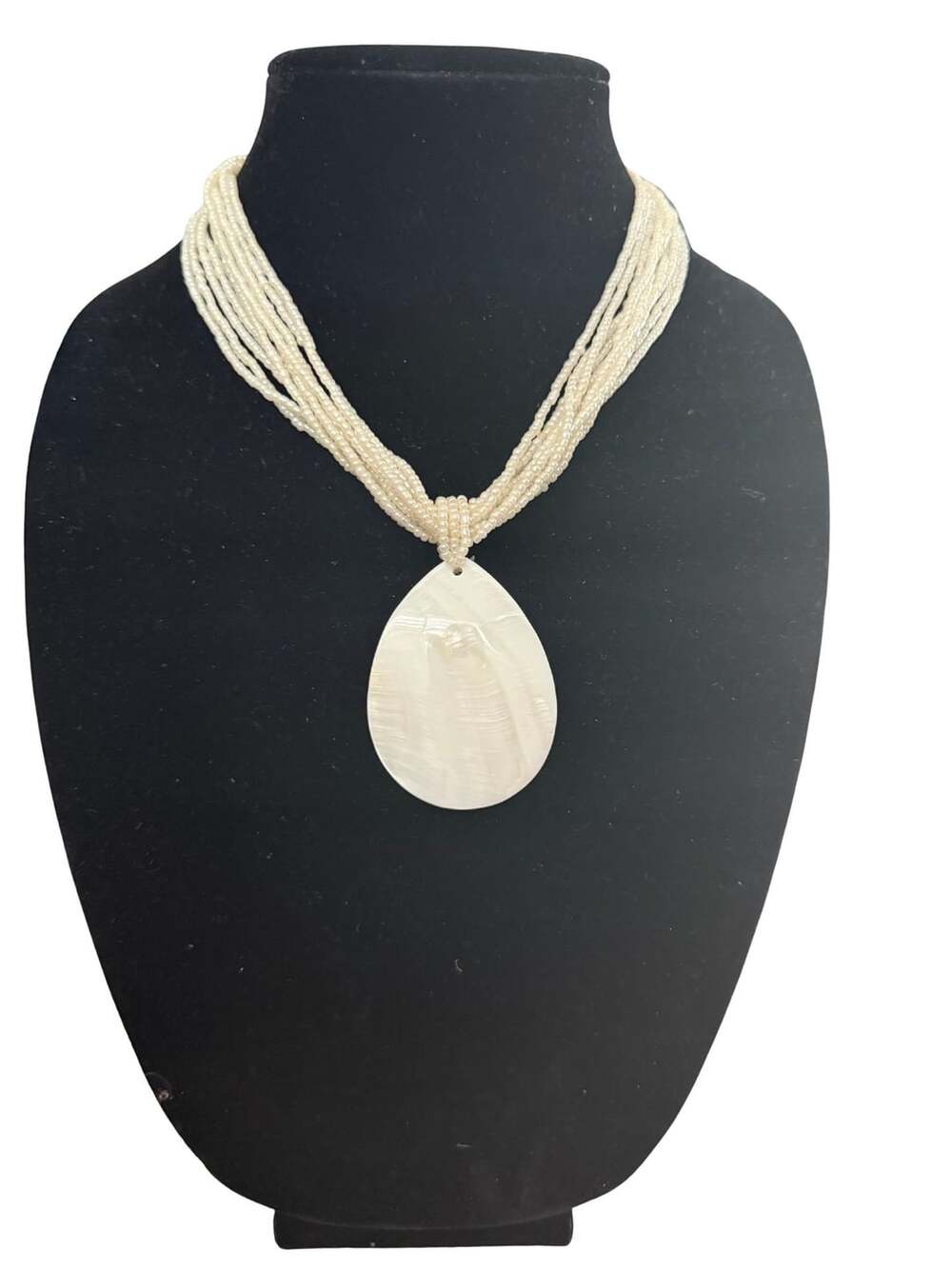 Mother of Pearl Teardrop Pendant Multi Strand Seed Bead Necklace